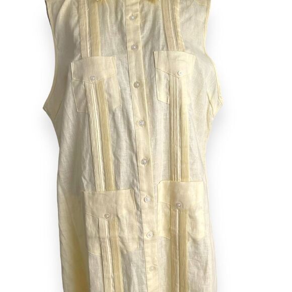 La Habana Miami Linen Cubavera Guayabera Cuban Style Sleeveless Shirt Dress - Picture 10 of 15